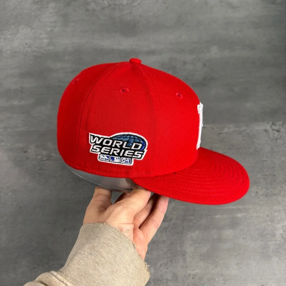 New‎ Era Boston Red Sox Hat 7 Red Pink White Fitted Cap 59FIFTY MLB Side Patch